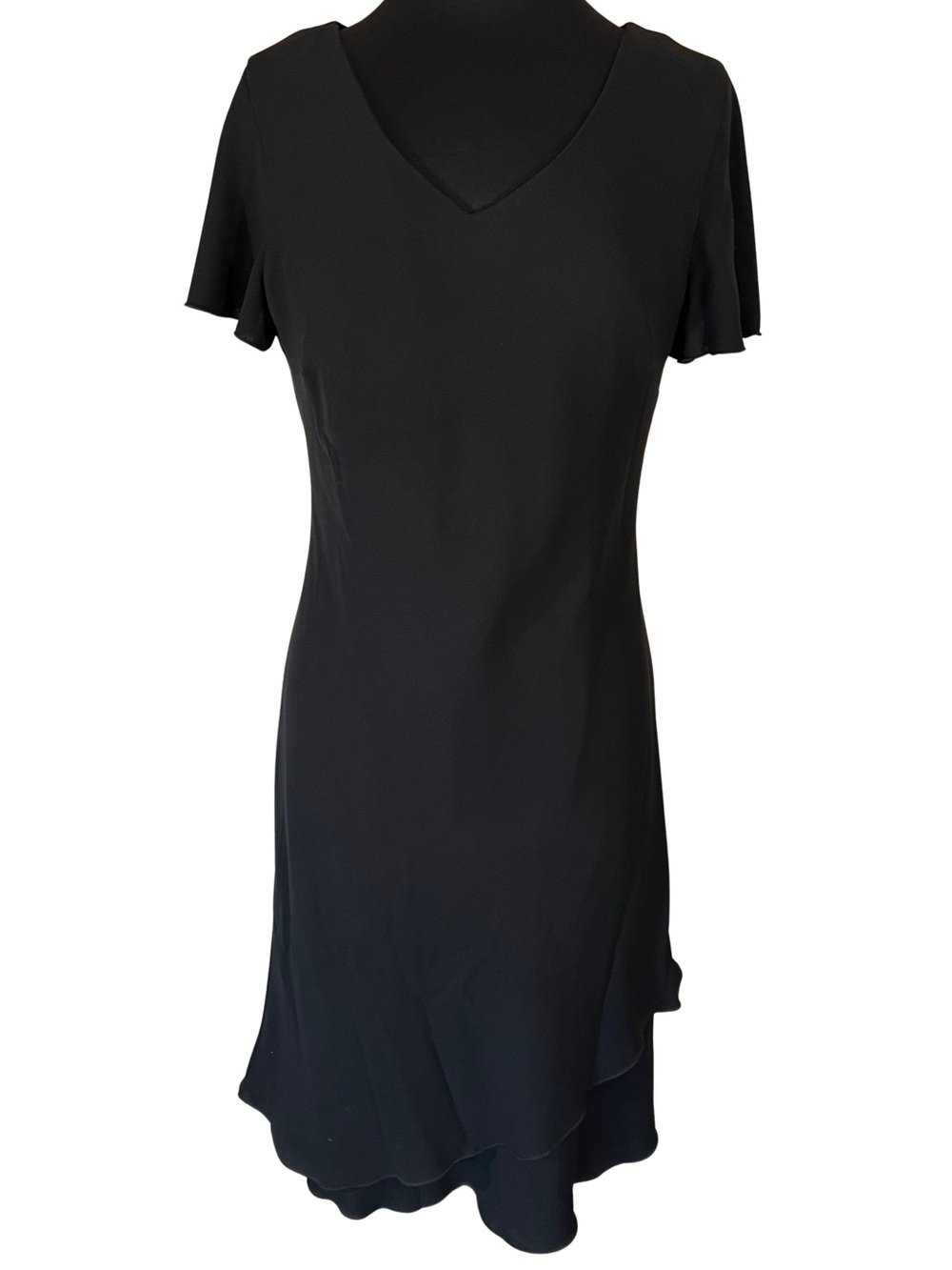 S.L. Fashions Black V-Neck Midi Dress with Flutter Sleeves